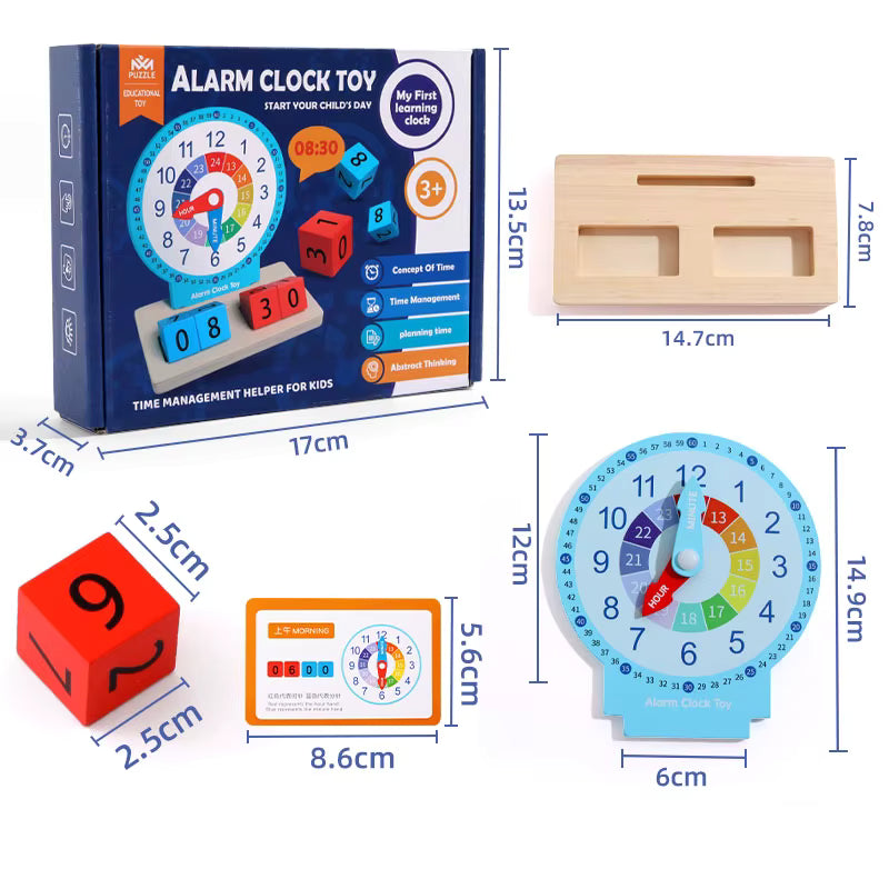 Montessori Wooden Early Education Alarm Clock Block Cards Game