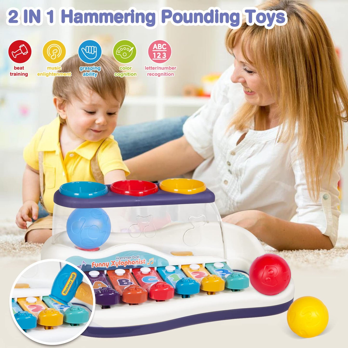 2 in 1 Musical Xylophone and knock a ball toy set