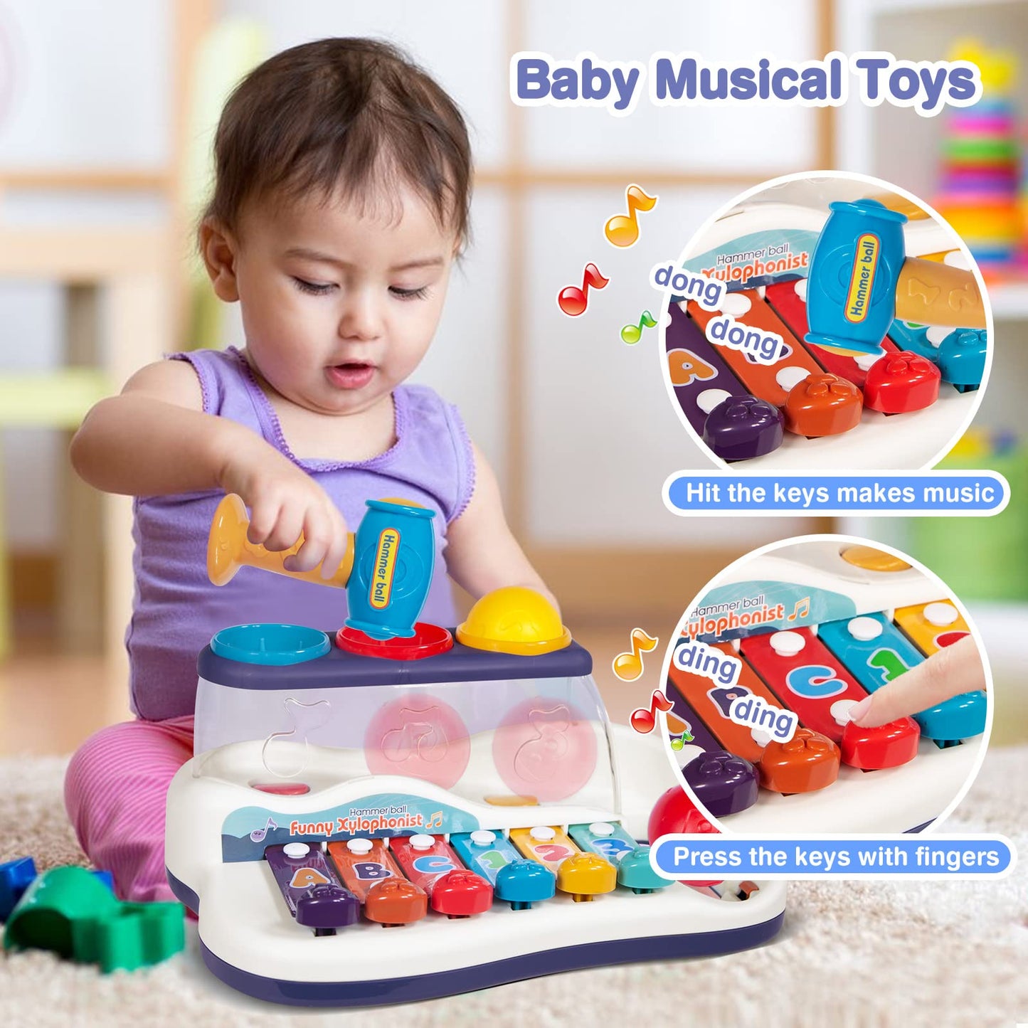 2 in 1 Musical Xylophone and knock a ball toy set