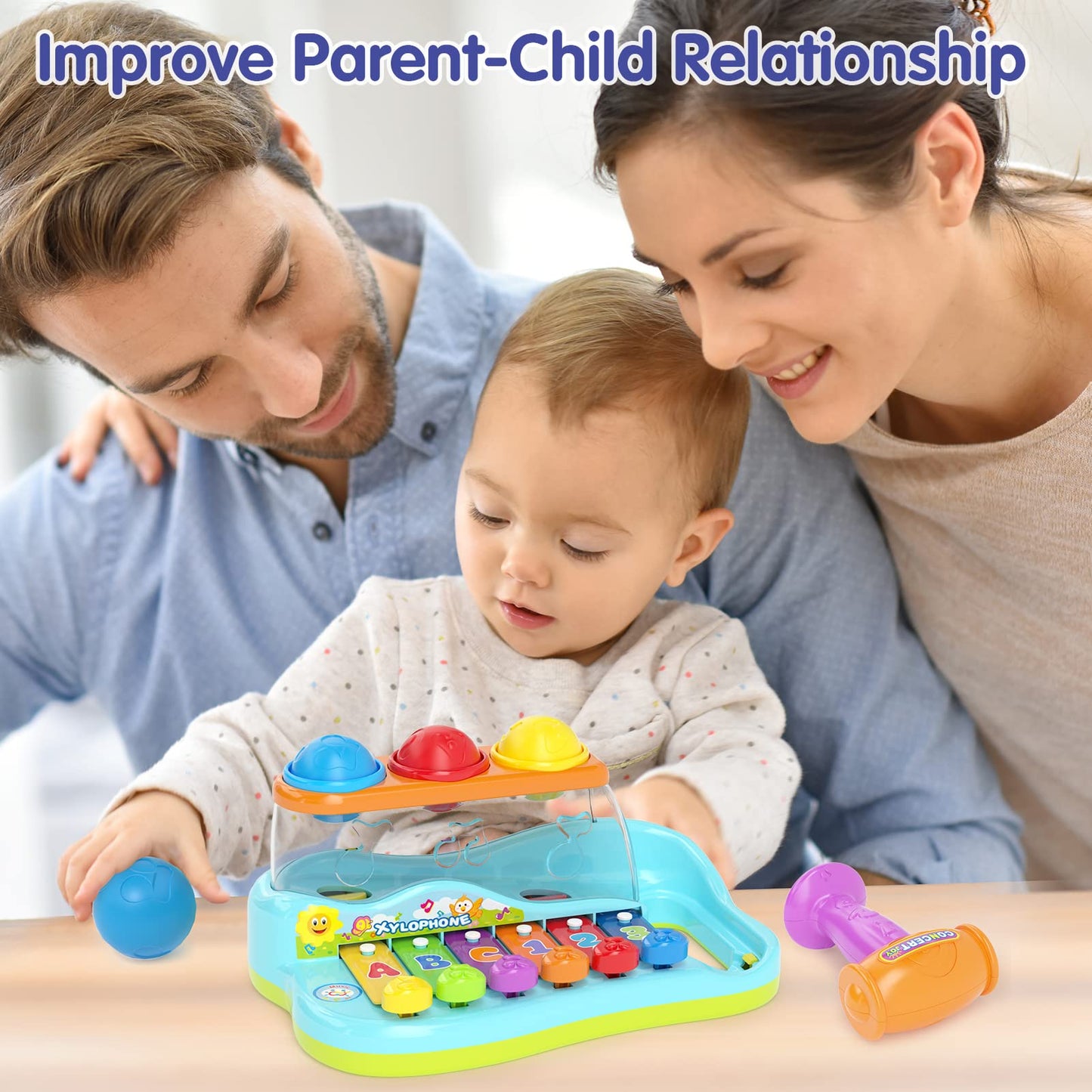2 in 1 Musical Xylophone and knock a ball toy set