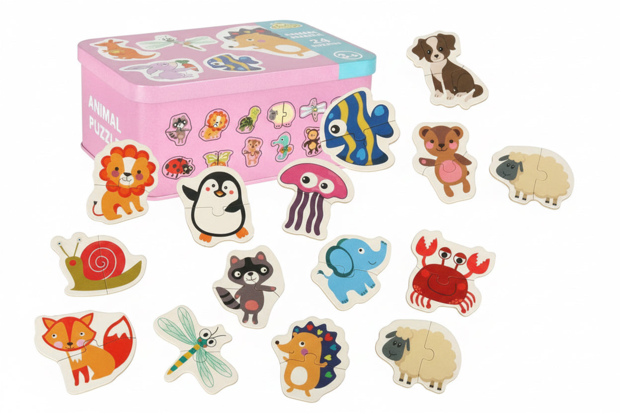 Wooden Animals Cartoon Puzzle Set– 24 Pieces Educational Animal & Shape Toy