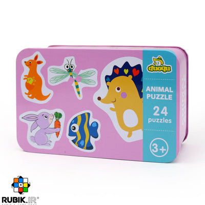 Wooden Animals Cartoon Puzzle Set– 24 Pieces Educational Animal & Shape Toy