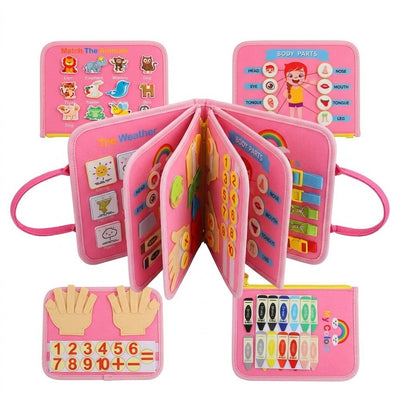 Montessori Felt "Busy Board" Activity Bag for Toddlers with Life Skills, Alphabet & Math
