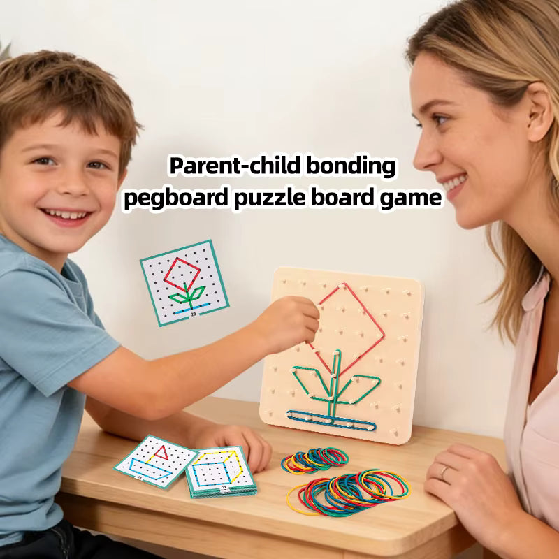 Wooden Small Nail Board Geoboard & Rubber Band Pattern Set for Kids (Ages 3–6)
