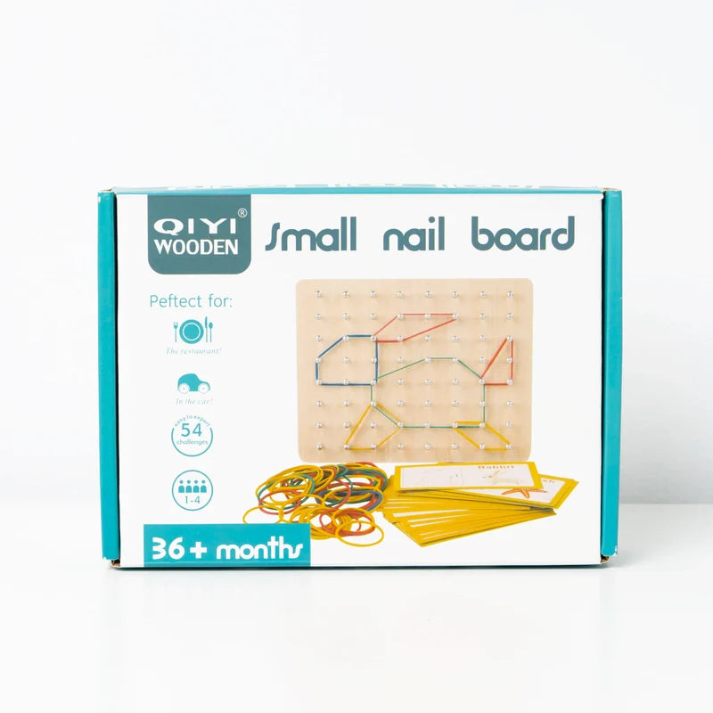 Wooden Small Nail Board Geoboard & Rubber Band Pattern Set for Kids (Ages 3–6)