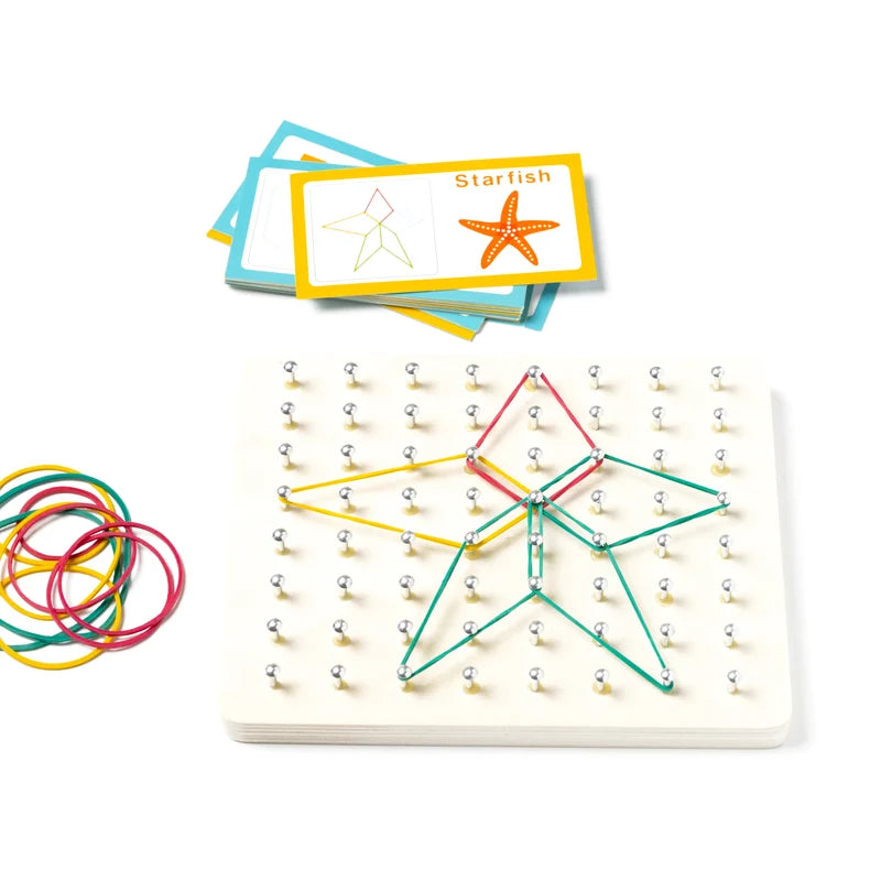 Wooden Small Nail Board Geoboard & Rubber Band Pattern Set for Kids (Ages 3–6)