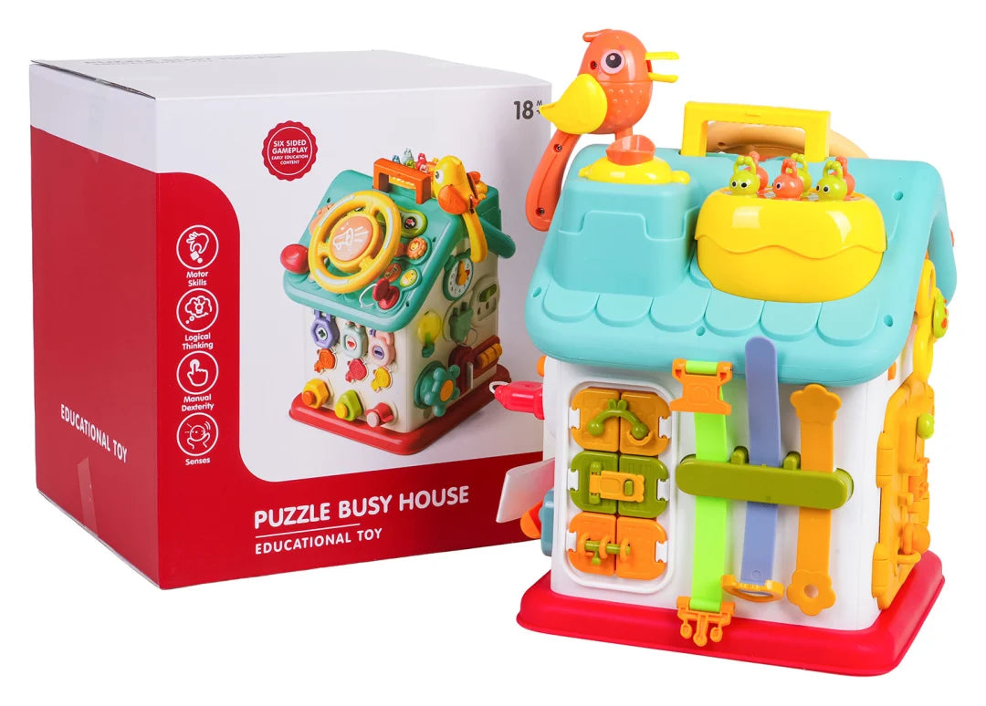6-in-1 Montessori Toddler Busy House Activity Playhouse with Locks, Keys & Magnetic Game (Ages 18M+)