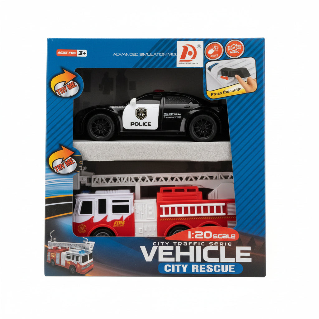City Rescue Vehicles 1:20 Scale Simulation Toy Set for Kids (Ages 3+)
