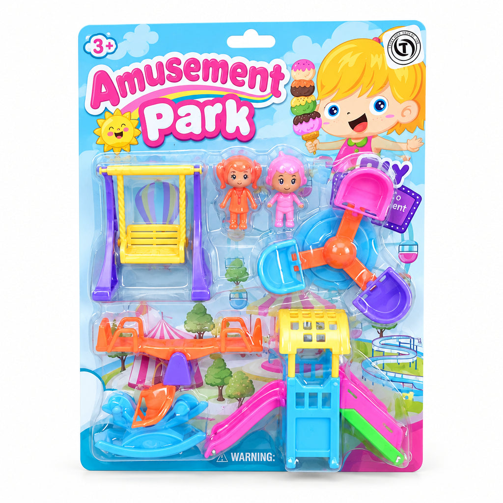 – DIY Amusement Park Interactive Toy Play Set with Miniature Figures, Swings & Slides (Ages 3+ Years)