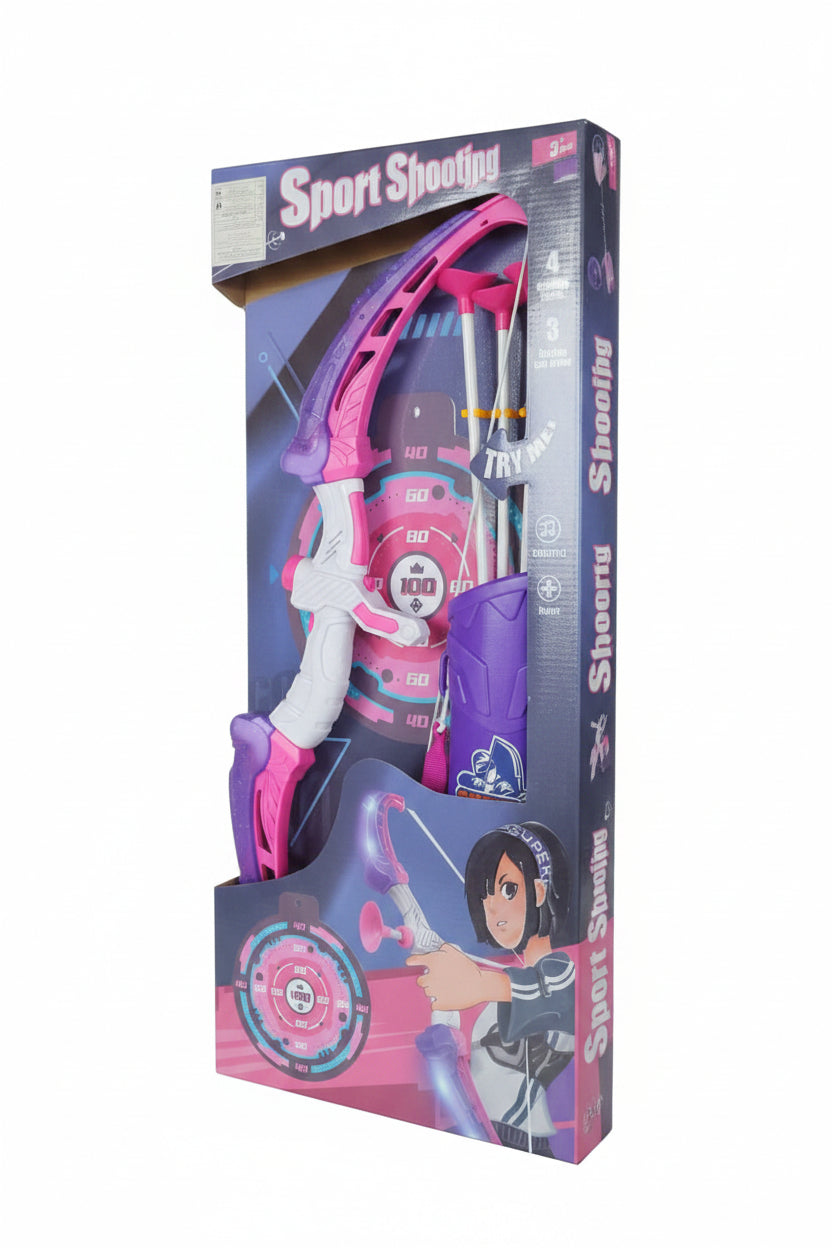 Sport Shooty toy archery set packaging with a hand holding the box.