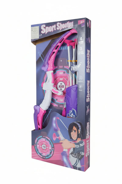 Sport Shooty toy archery set packaging with a hand holding the box.