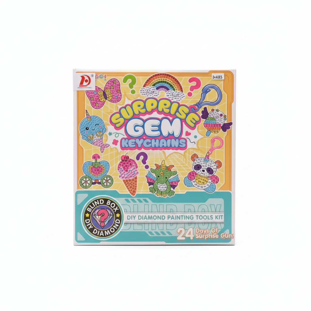"Surprise Gem Keychains" DIY Diamond Painting Kit & 24-Day Surprise Blind Box for Kids (Ages 6+)