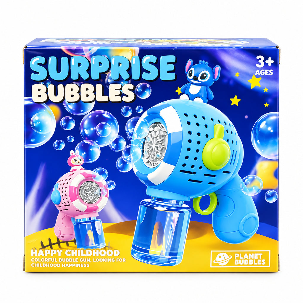 Automatic Space "Surprise Bubbles" Blaster Gun Toy with Stitch Figure & Solution Bottle (Ages 3+ Years)