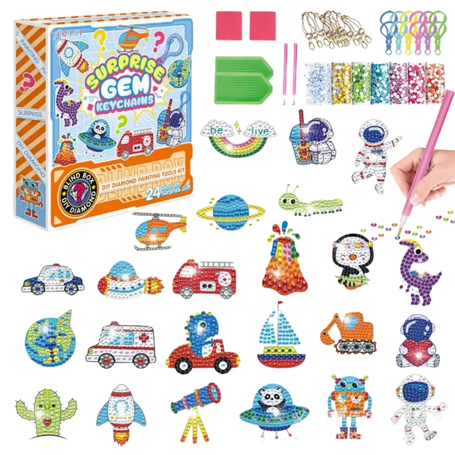 "Surprise Gem Keychains" DIY Diamond Painting Kit & 24-Day Surprise Blind Box for Kids (Ages 6+)