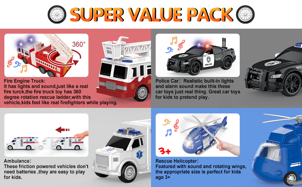 Emergency Rescue Vehicles Interactive Educational Toy Set for Kids (Ages 3+)