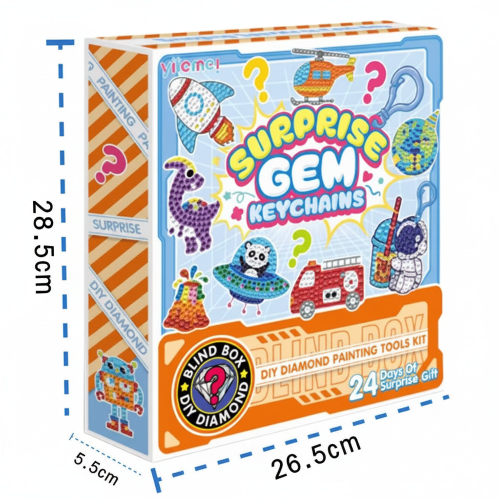 "Surprise Gem Keychains" DIY Diamond Painting Kit & 24-Day Surprise Blind Box for Kids (Ages 6+)