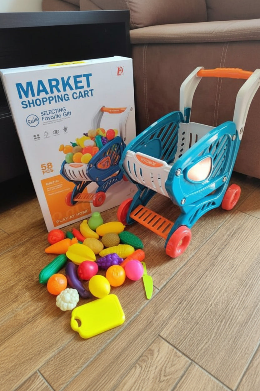 Kids Market 58-Piece Shopping Cart Playset | Ages 3+ | Master Social Literacy & Early Sorting Logic