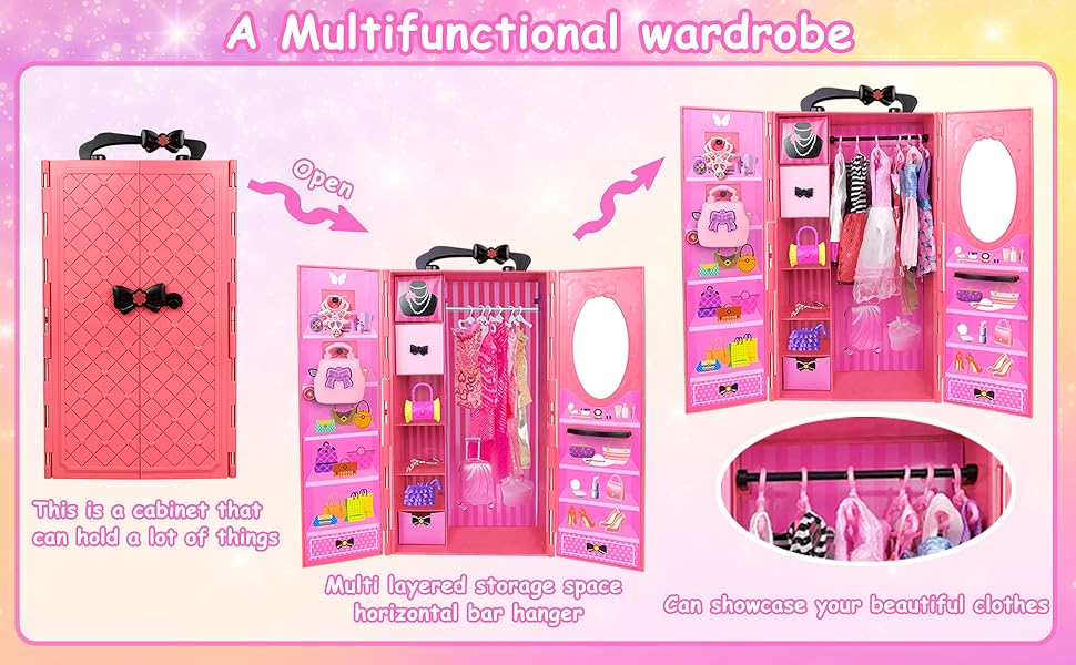 Alisa Fashion Doll Wardrobe Pretend Play Closet Set for Kids (Ages 3+)