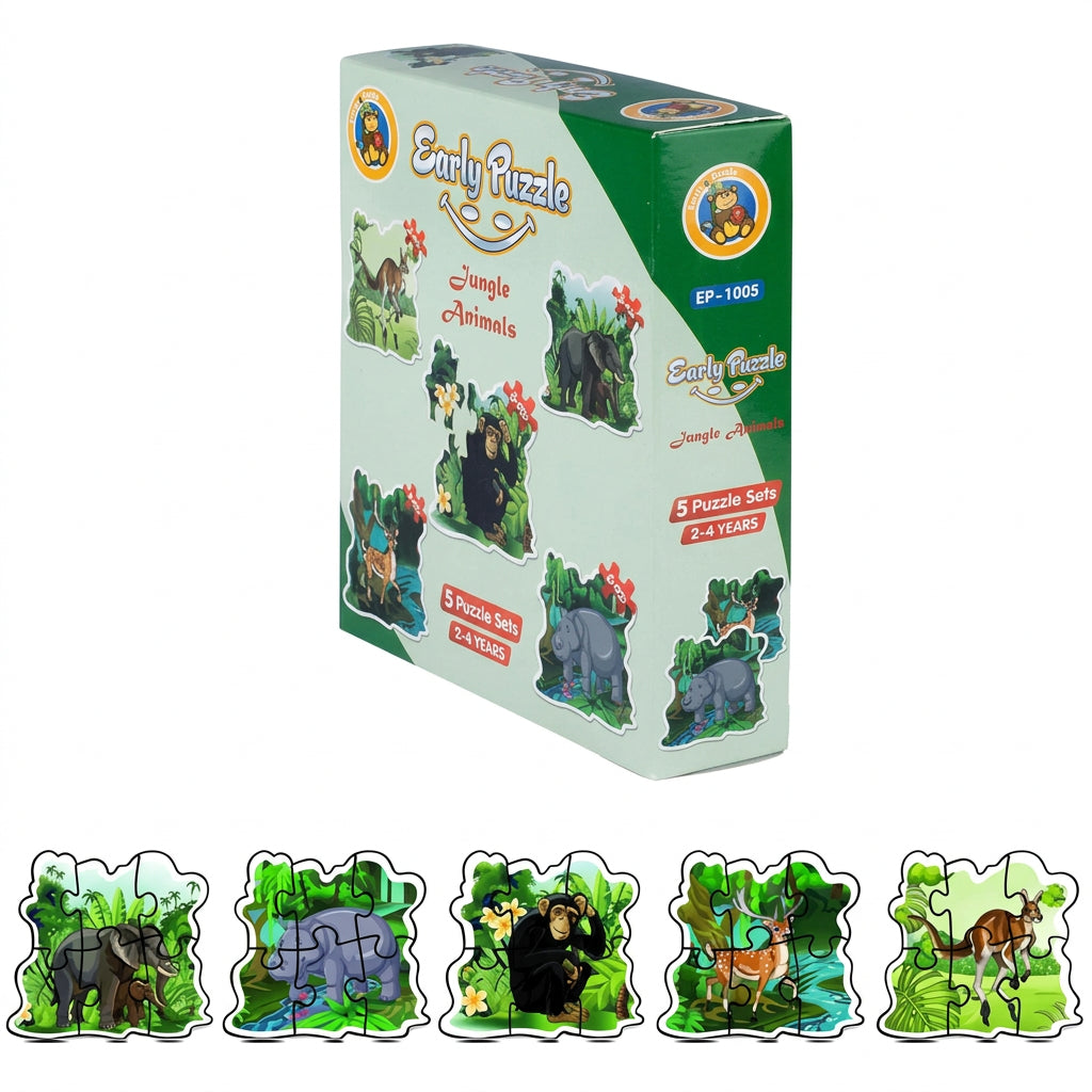 Fluffy Bear Early Puzzle Jungle Animals Set (5 Progressive Puzzles) (Ages 2-4 Years)