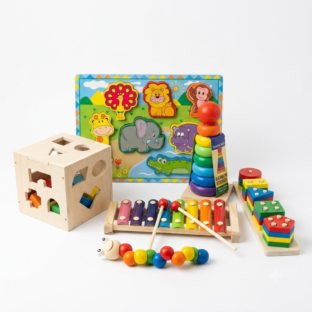 Early Years Wooden Montessori Discovery Bundle| Ages 18m+ | Master Foundations of Logic & Sensory Rhythm