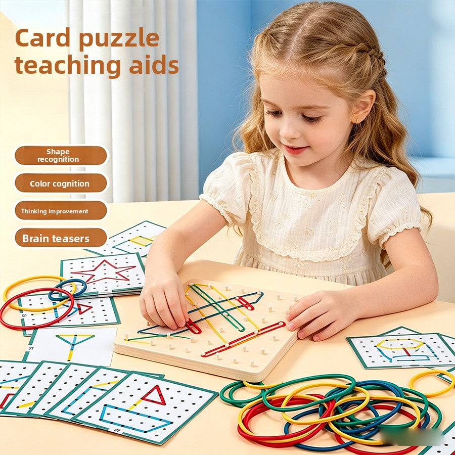 Wooden Small Nail Board Geoboard & Rubber Band Pattern Set for Kids (Ages 3–6)