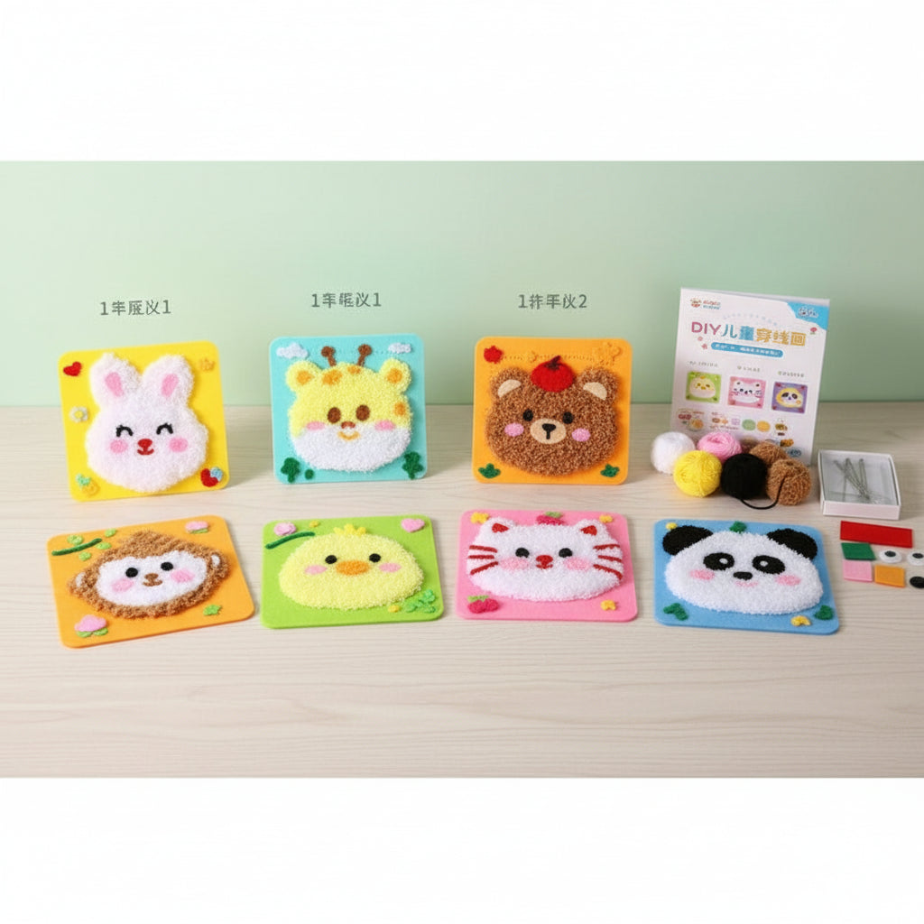 Cute Animals DIY Yarn Embroidery Sensory Craft Kit for Kids (Ages 3-6 Years)