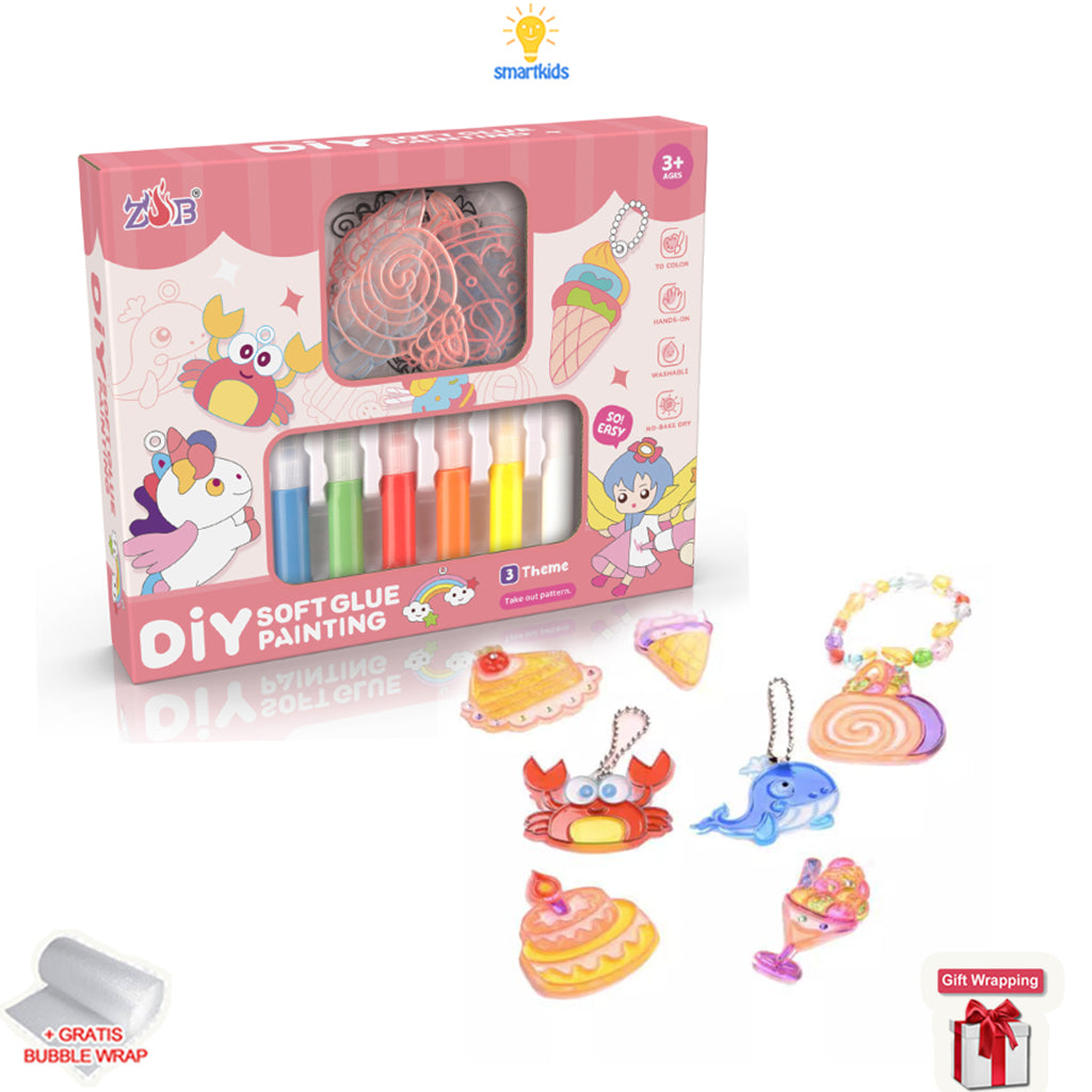 DIY "Soft Glue Painting" No-Bake Air-Dry Craft Kit with Molds & Peelable Keychains (3 Themes / Ages 3+)