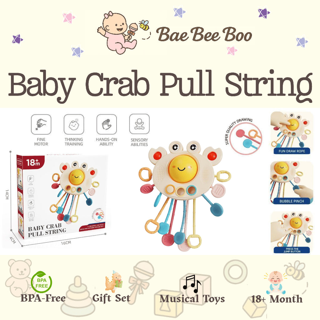 Baby Crab Pull String Sensory Montessori Toy for Toddlers (Ages 18m+)