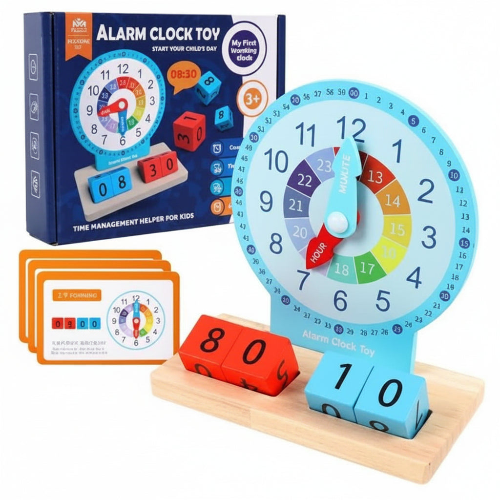 Montessori Wooden Early Education Alarm Clock Block Cards Game