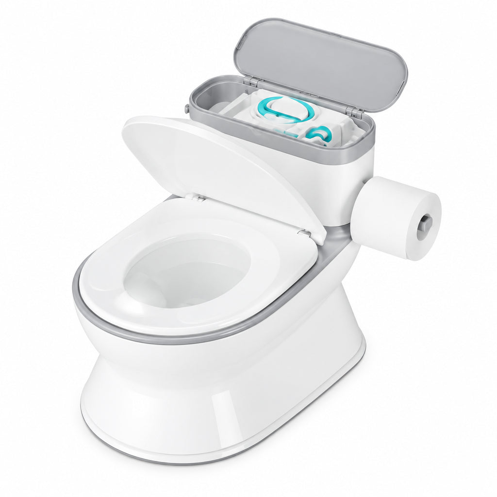 Realistic Toddler Potty Training Toilet with Soft PU Cushion Seat & Removable Waste Basin