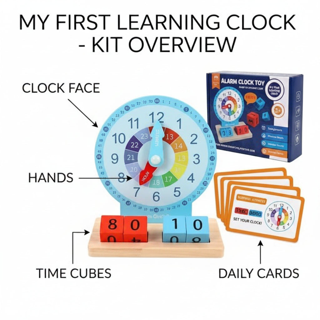Montessori Wooden Early Education Alarm Clock Block Cards Game