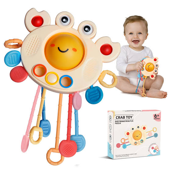 Baby Crab Pull String Sensory Montessori Toy for Toddlers (Ages 18m+)