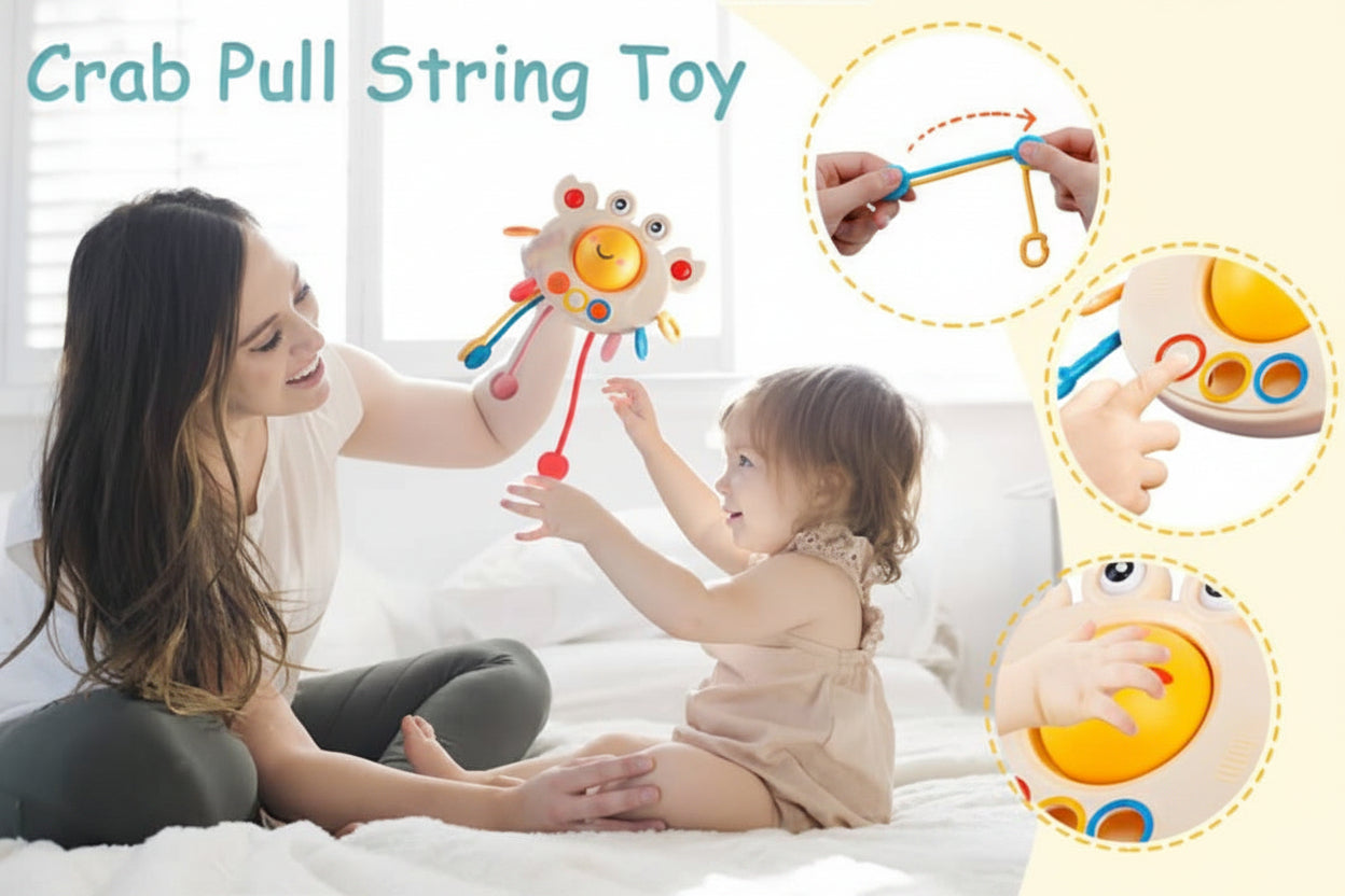 Baby Crab Pull String Sensory Montessori Toy for Toddlers (Ages 18m+)