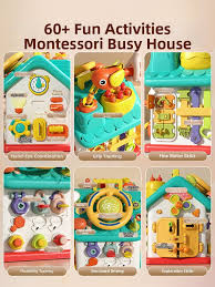 6-in-1 Montessori Toddler Busy House Activity Playhouse with Locks, Keys & Magnetic Game (Ages 18M+)