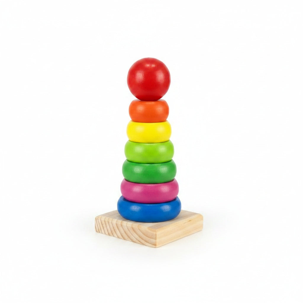 Wooden Rainbow Stacking Ring Tower Classic Montessori Stacker & Color Sorting Toy for Toddlers (Ages 1-3)