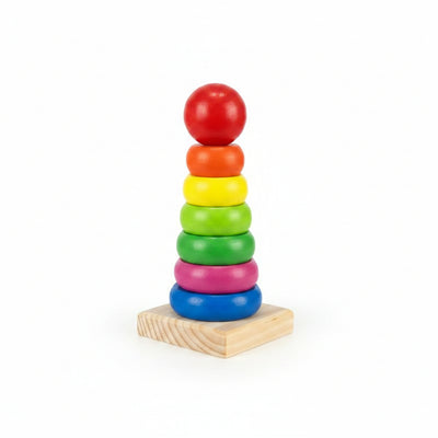 Wooden Rainbow Stacking Ring Tower Classic Montessori Stacker & Color Sorting Toy for Toddlers (Ages 1-3)