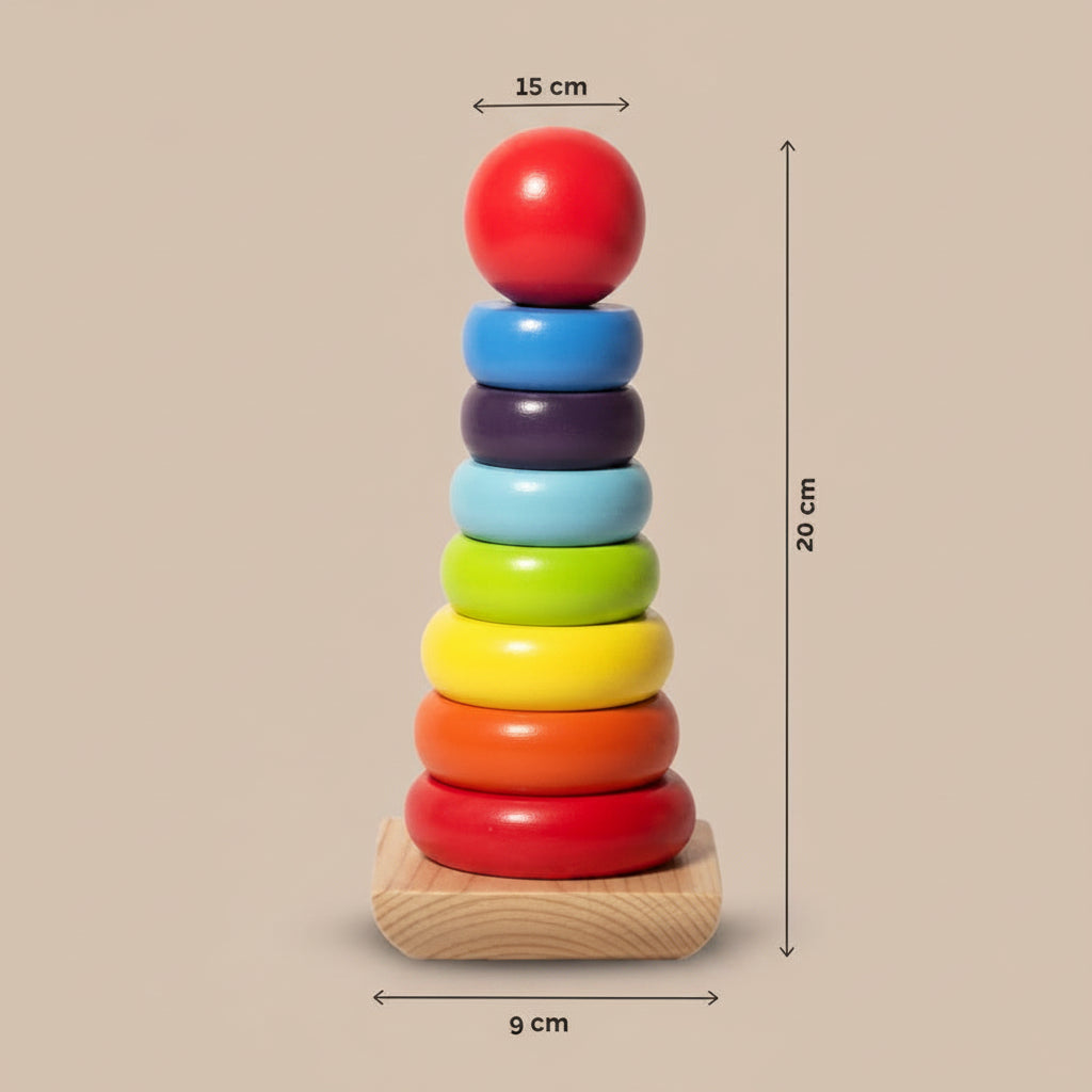 Wooden Rainbow Stacking Ring Tower Classic Montessori Stacker & Color Sorting Toy for Toddlers (Ages 1-3)