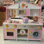 Interactive Wooden Play Kitchen Set with Cooking Accessories & Washing Machine (Pink & White)