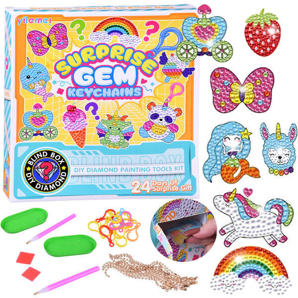 "Surprise Gem Keychains" DIY Diamond Painting Kit & 24-Day Surprise Blind Box for Kids (Ages 6+)
