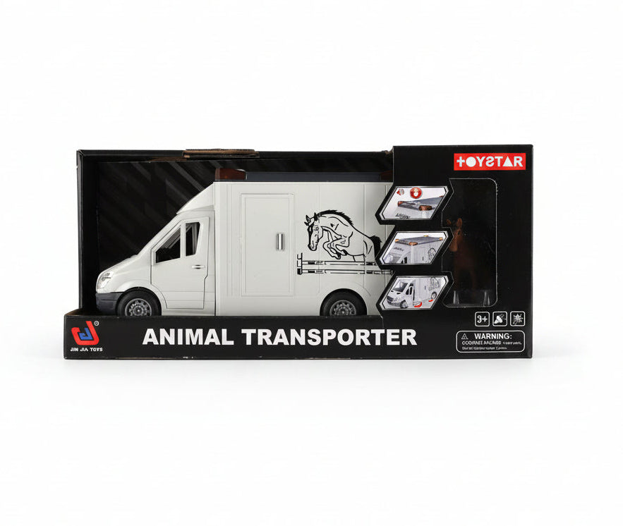 Interactive Friction-Powered "Horse Transporter" Van Toy with Realistic Horse Figure, Lights & Sound Effects (Ages 3+)
