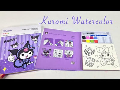 Kuromi "Small Sugar" Pocket Watercolor Paint Book Set with Built-In Paint Palette & Brush (Ages 3+ Years)