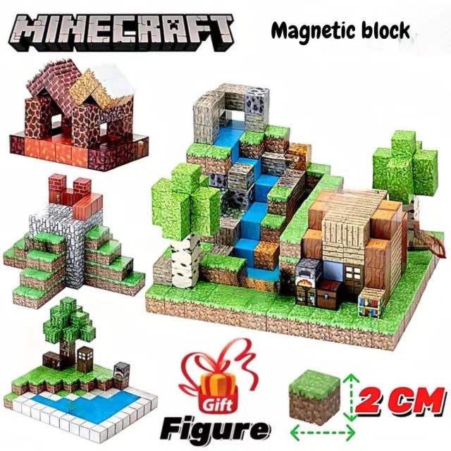 Minecraft-Style "Magnetic Cube - Free to Build" 3D Interactive Building Blocks Set (Ages 3+ Years)
