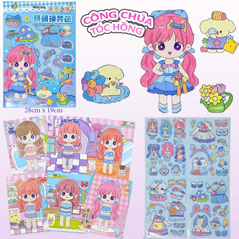 Cute Anime Blue Grid 10-Sheet Dress-Up & Fashion Sticker Activity Pack (Ages 3+)