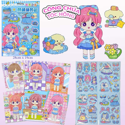 Cute Anime Blue Grid 10-Sheet Dress-Up & Fashion Sticker Activity Pack (Ages 3+)