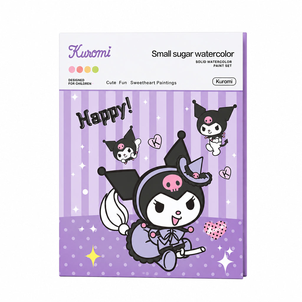 Kuromi "Small Sugar" Pocket Watercolor Paint Book Set with Built-In Paint Palette & Brush (Ages 3+ Years)