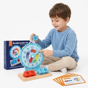 Montessori Wooden Early Education Alarm Clock Block Cards Game