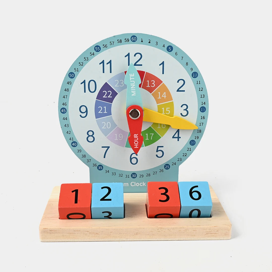 Montessori Wooden Early Education Alarm Clock Block Cards Game